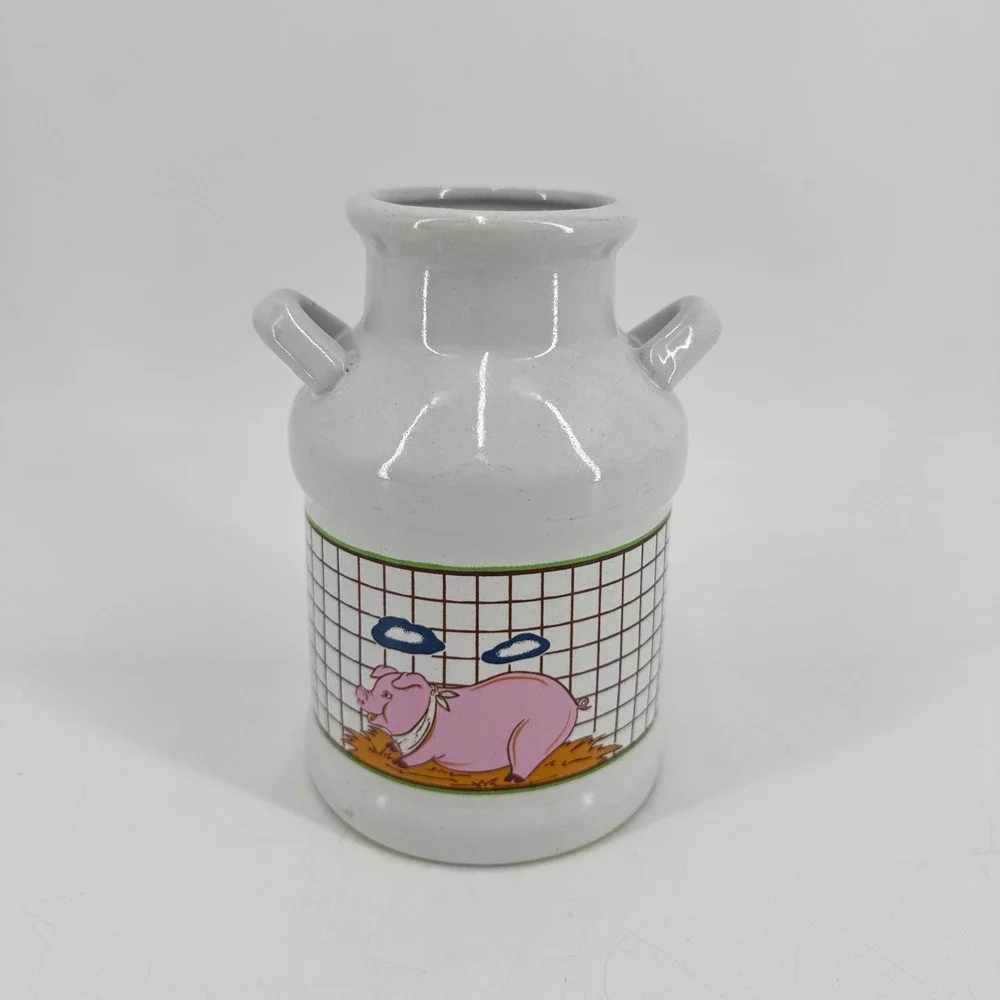 Nevco Vintage Pig Ceramic Milk Can Crock White Farmhouse‎ Decor Small Jug